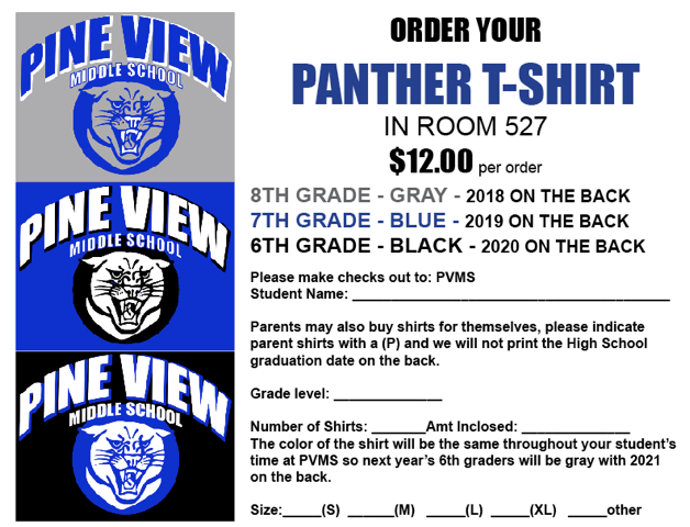 T Shirt Orders Pine View Middle School