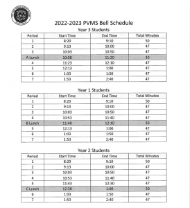 2022-2023 Bell Schedule | Pine View Middle School