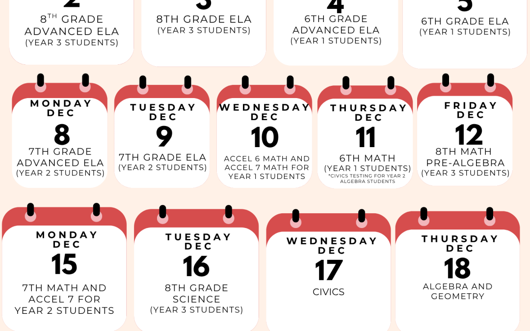 December Testing Calendar